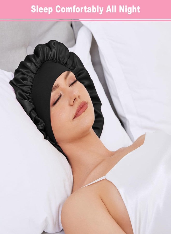 ZHENSILK 3PCS Silk Sleep Bonnet for Women, Large Satin Hair Caps with Elastic Band, Curly Hair Wrap for Sleeping, Frizz Protection (Black*3) - Image 2
